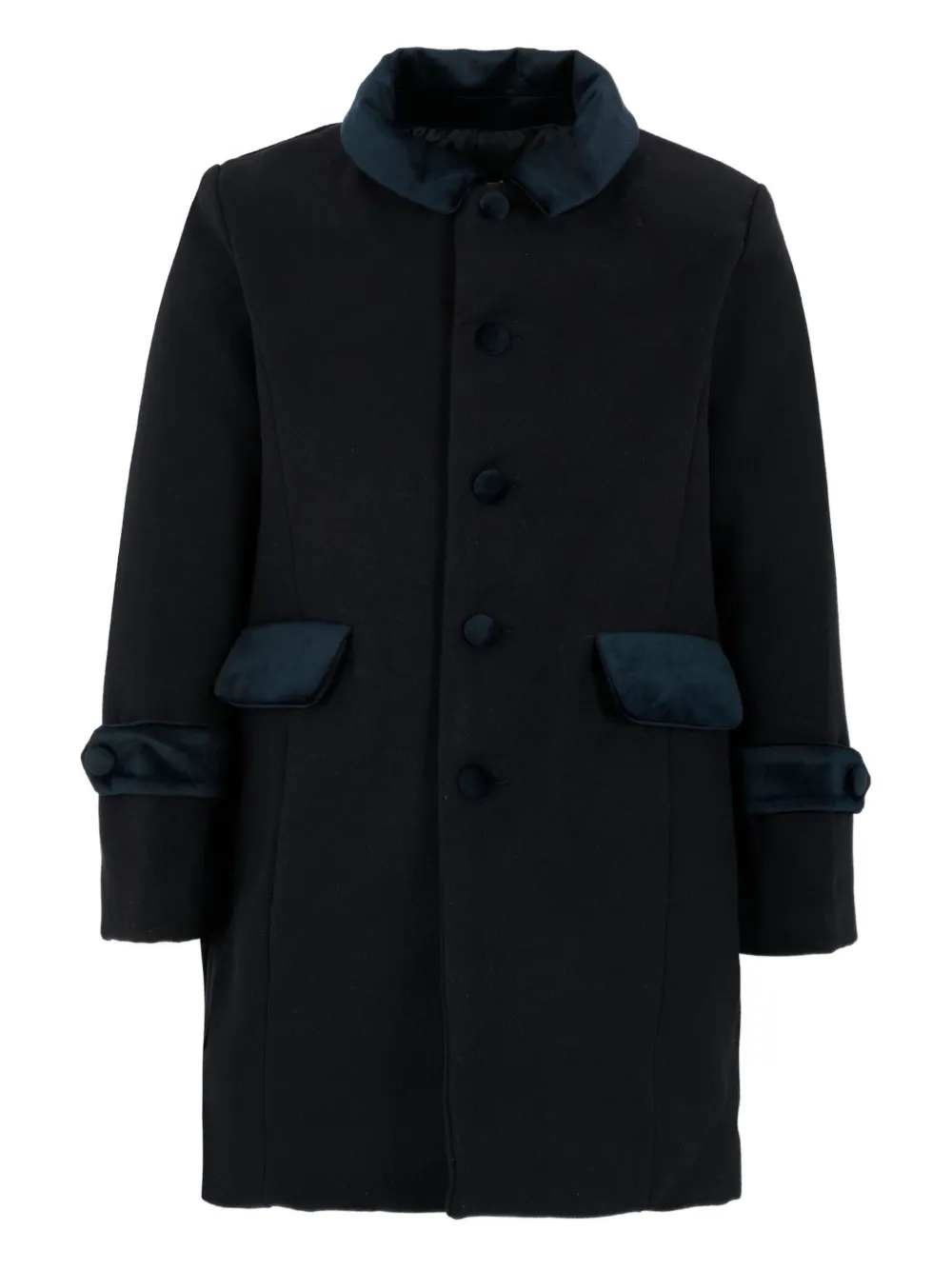 Patachou velvet-trimmed buttoned coat | Blue | Image 1