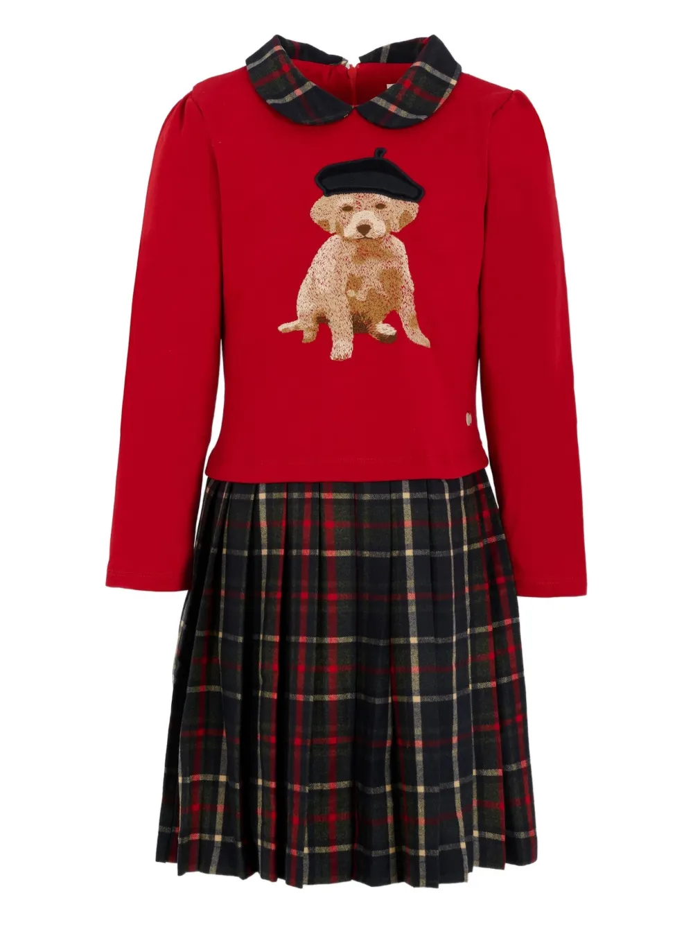 Patachou dog-motif pleated dress | Red | Image 1