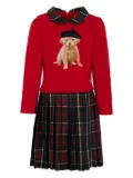 Patachou dog-motif pleated dress - Red