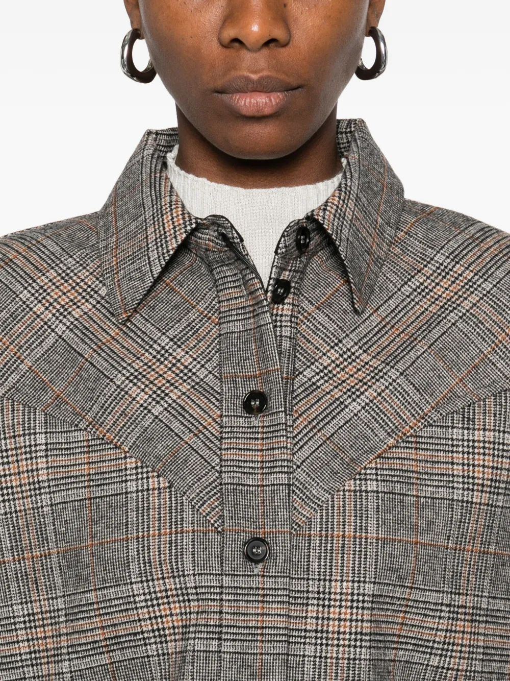 Pinko Cropped Plaid Shirt With Contrasting Cuffs In Multi