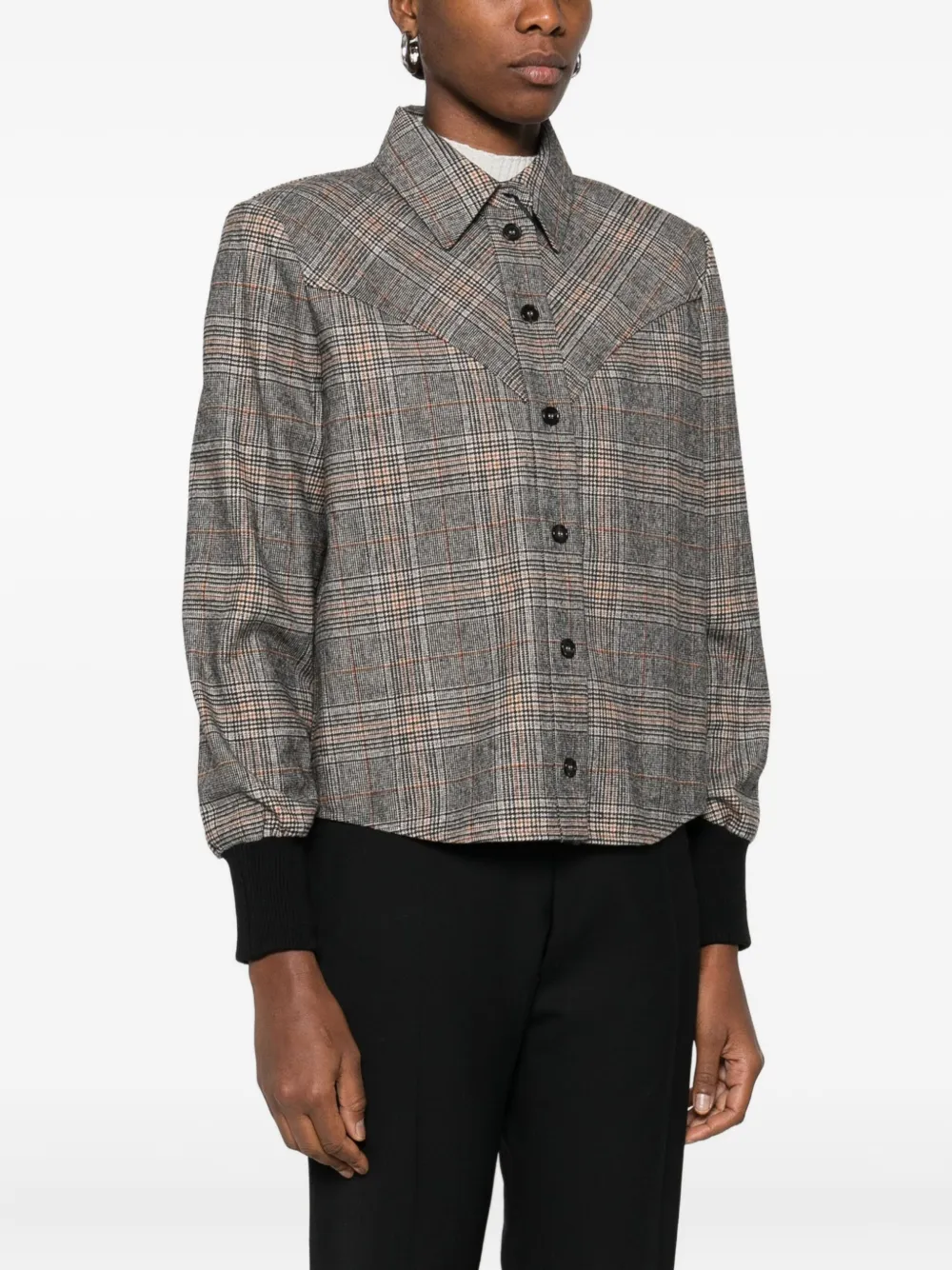 Pinko Cropped Plaid Shirt With Contrasting Cuffs In Multi