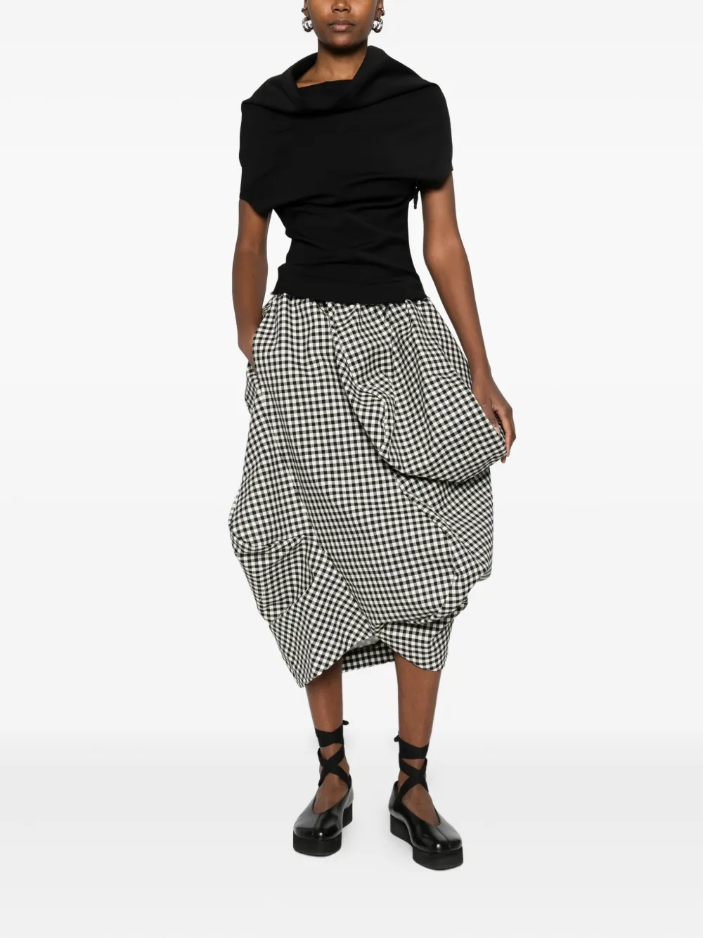 Comme Des Garçons Geraffter Rock Mit Vichy-karomuster In Black