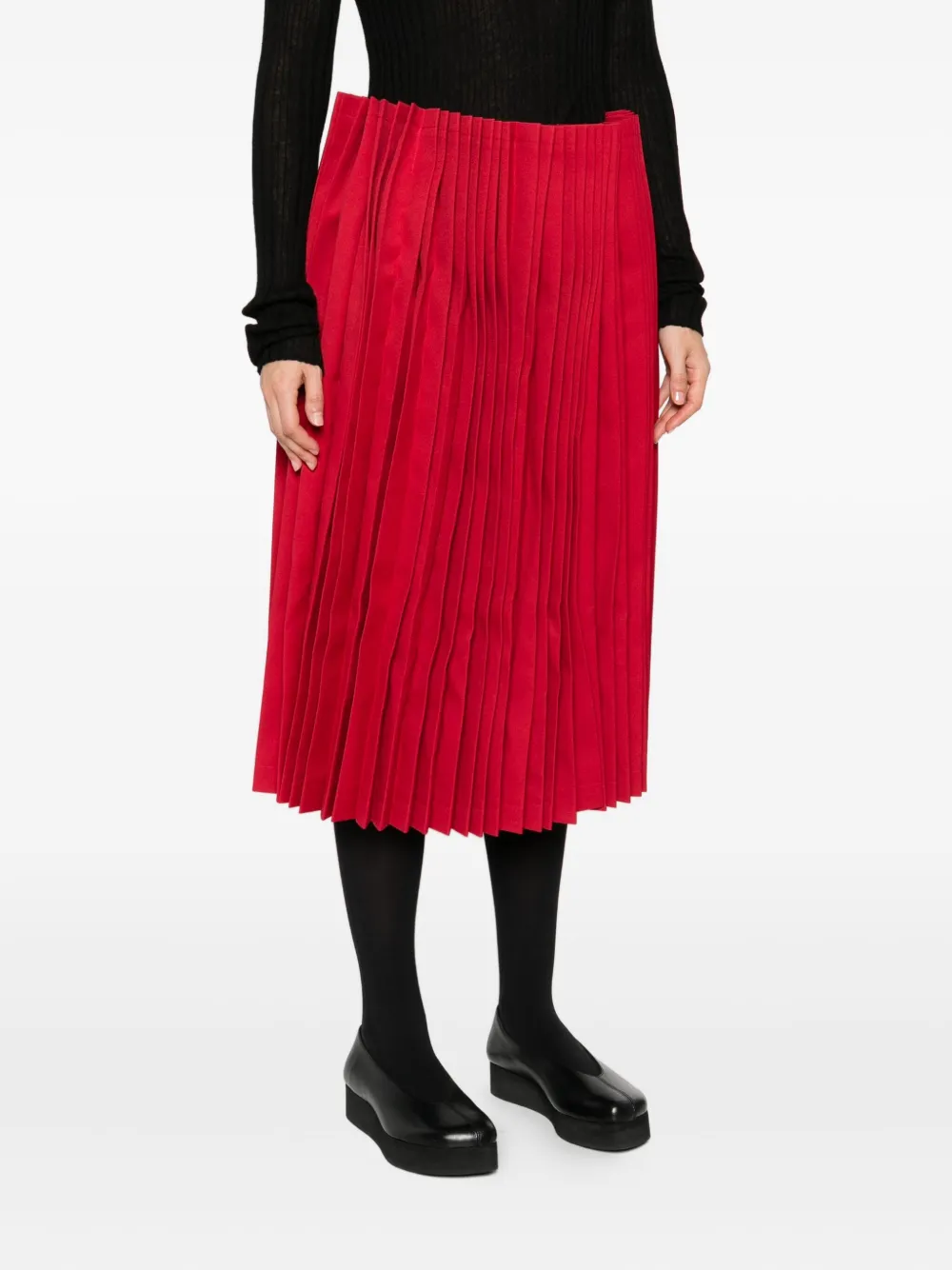 Comme Des Garçons Pleated Midi Skirt In Red