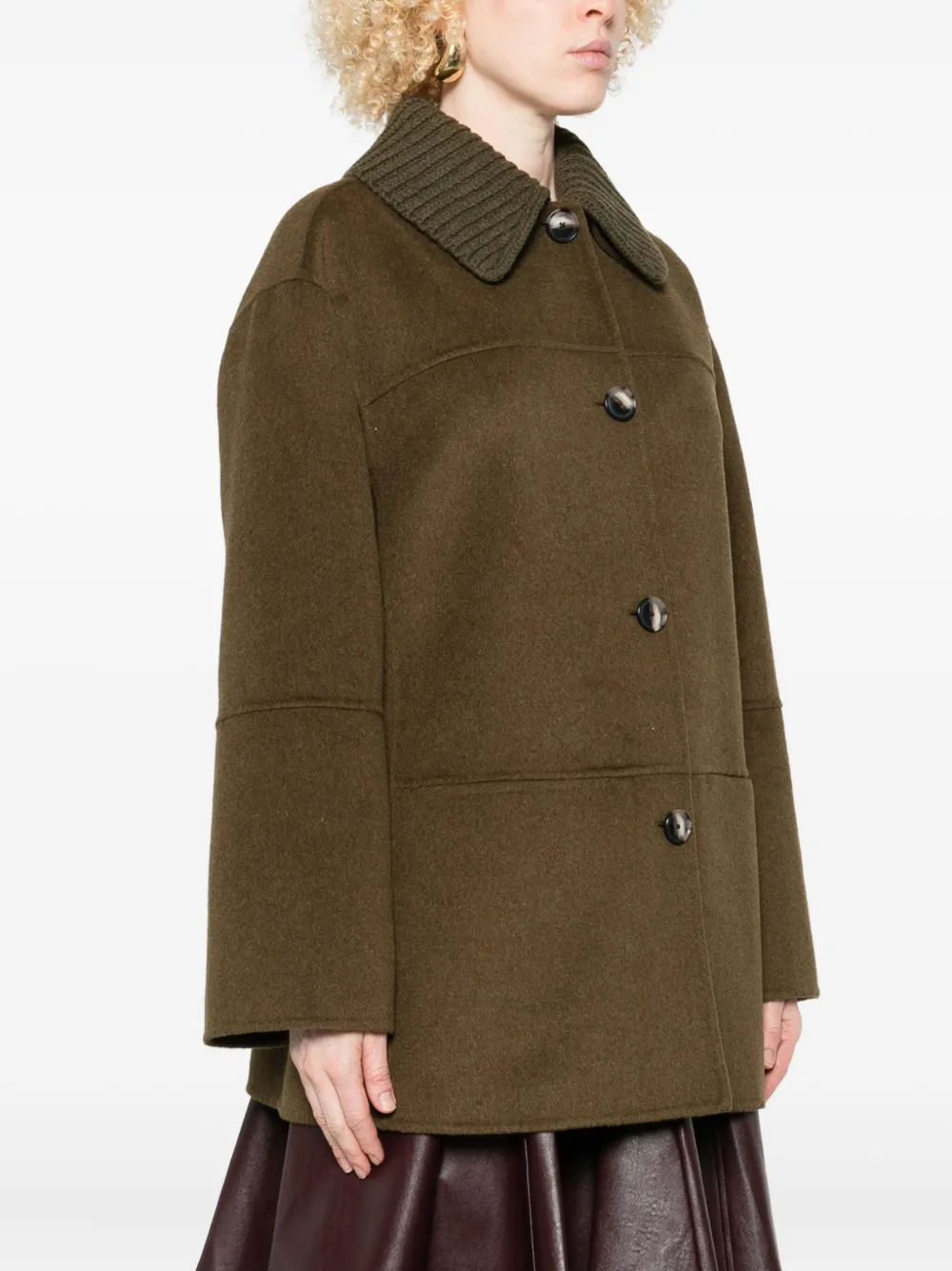Proenza Schouler White Label Lisa Knitted-collar Buttoned Coat In Green