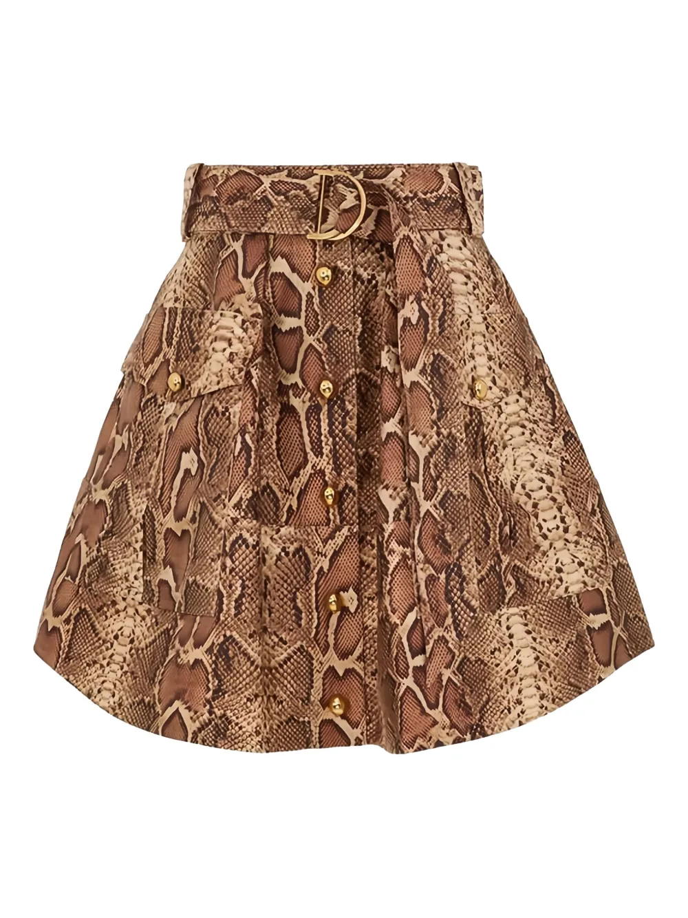 Zimmermann Hypnotic Snakeskin Utility Mini Skirt In Brown