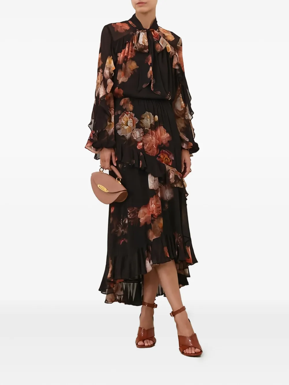 ZIMMERMANN Hypnotic floral-print ruffled midi skirt - Zwart