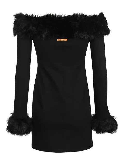 Heron Preston fur-trimmed strapless mini dress