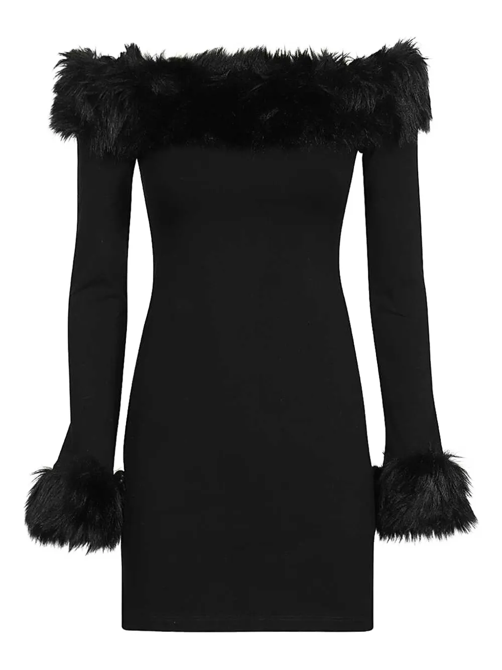 Heron Preston fur-trimmed strapless mini dress - Zwart