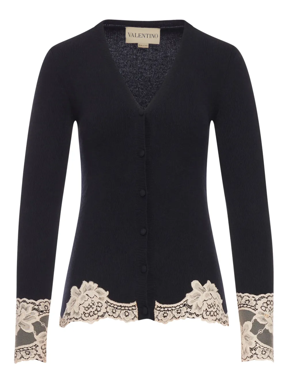 Valentino Lace Cashmere Cardigan In Black