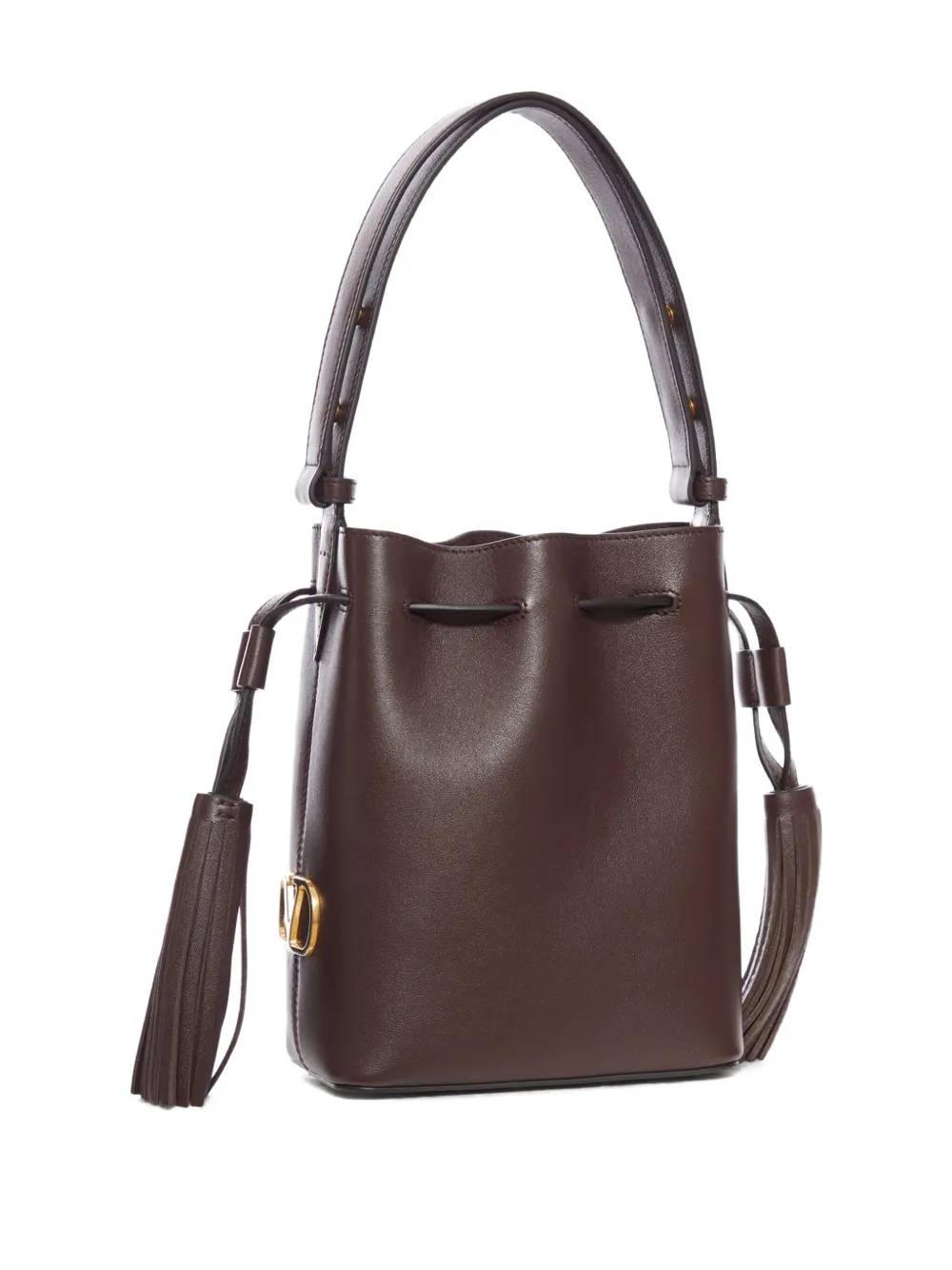 Valentino Garavani Chocolate Leather Vlogo Signature Bucket Bag In Brown