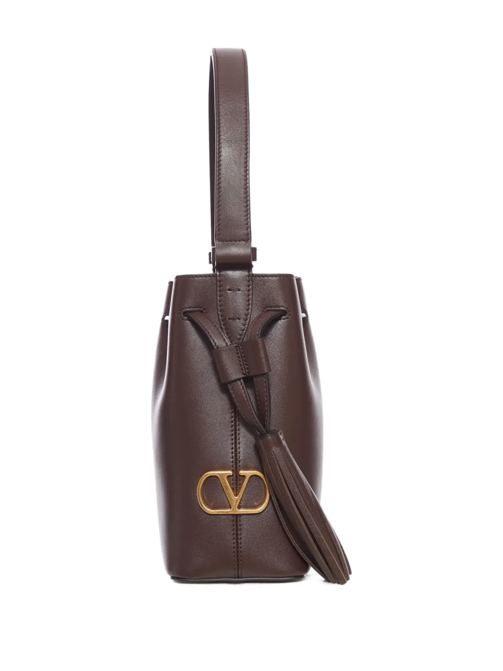 Valentino Garavani Chocolate Leather Vlogo Signature Bucket Bag In Brown