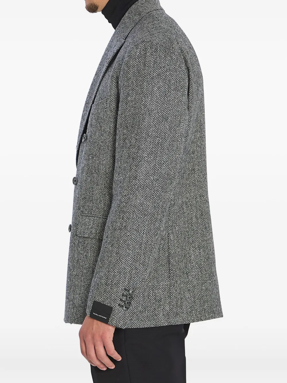 Tagliatore Double-breasted Herringbone Wool Jacket In Gray