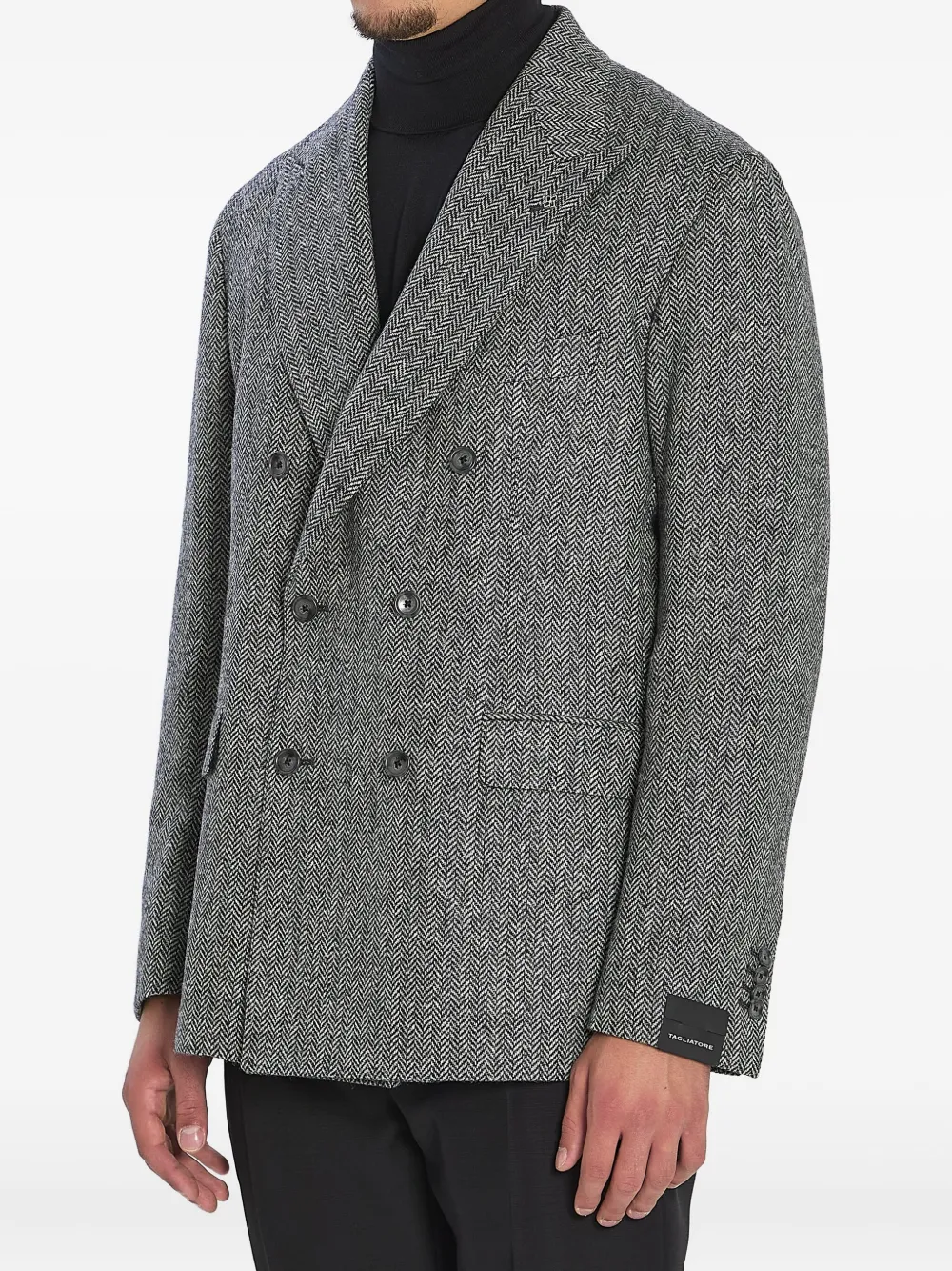 Tagliatore Double-breasted Herringbone Wool Jacket In Gray