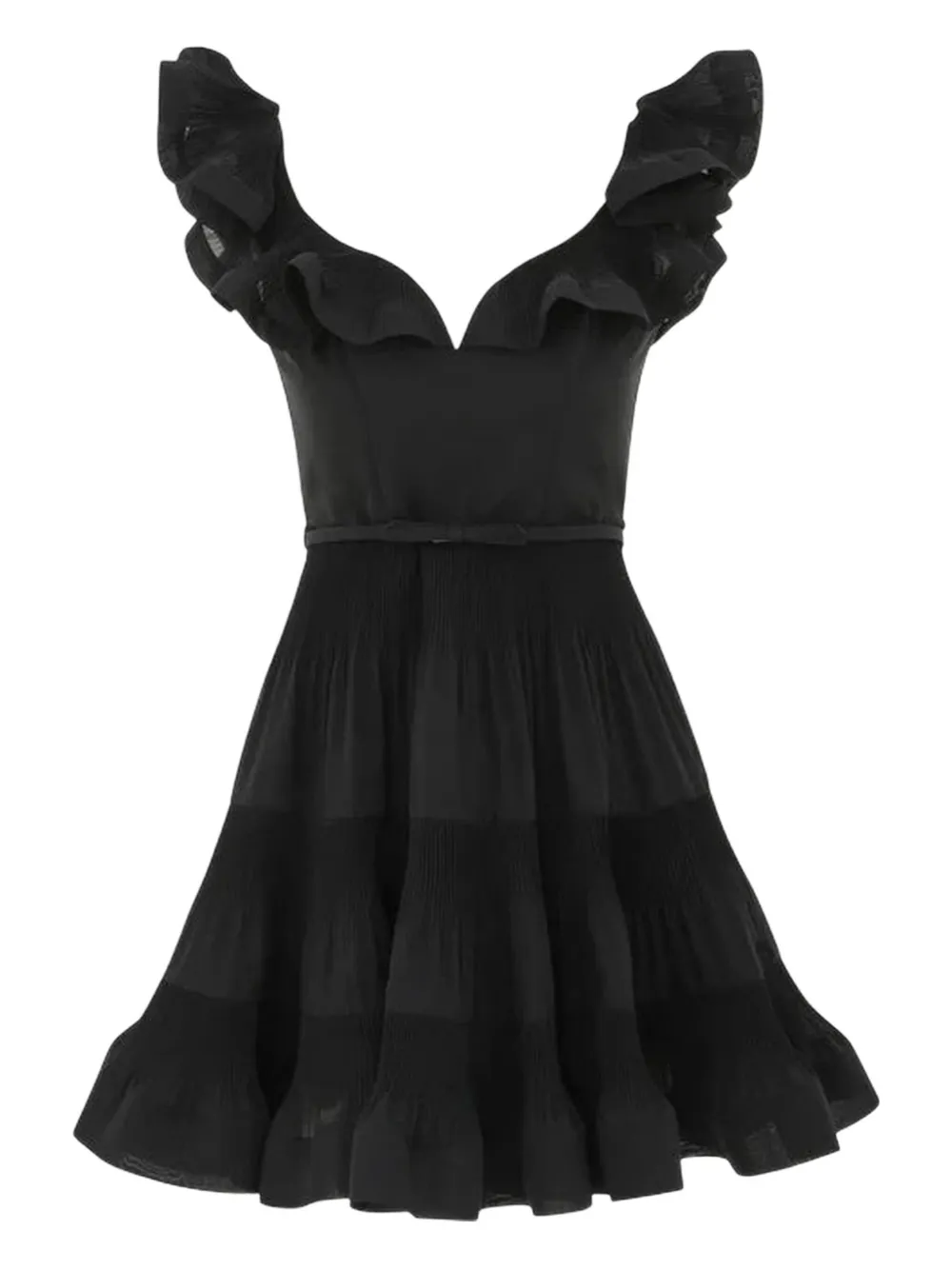 Zimmermann Frill-pleated Mini Dress In Black