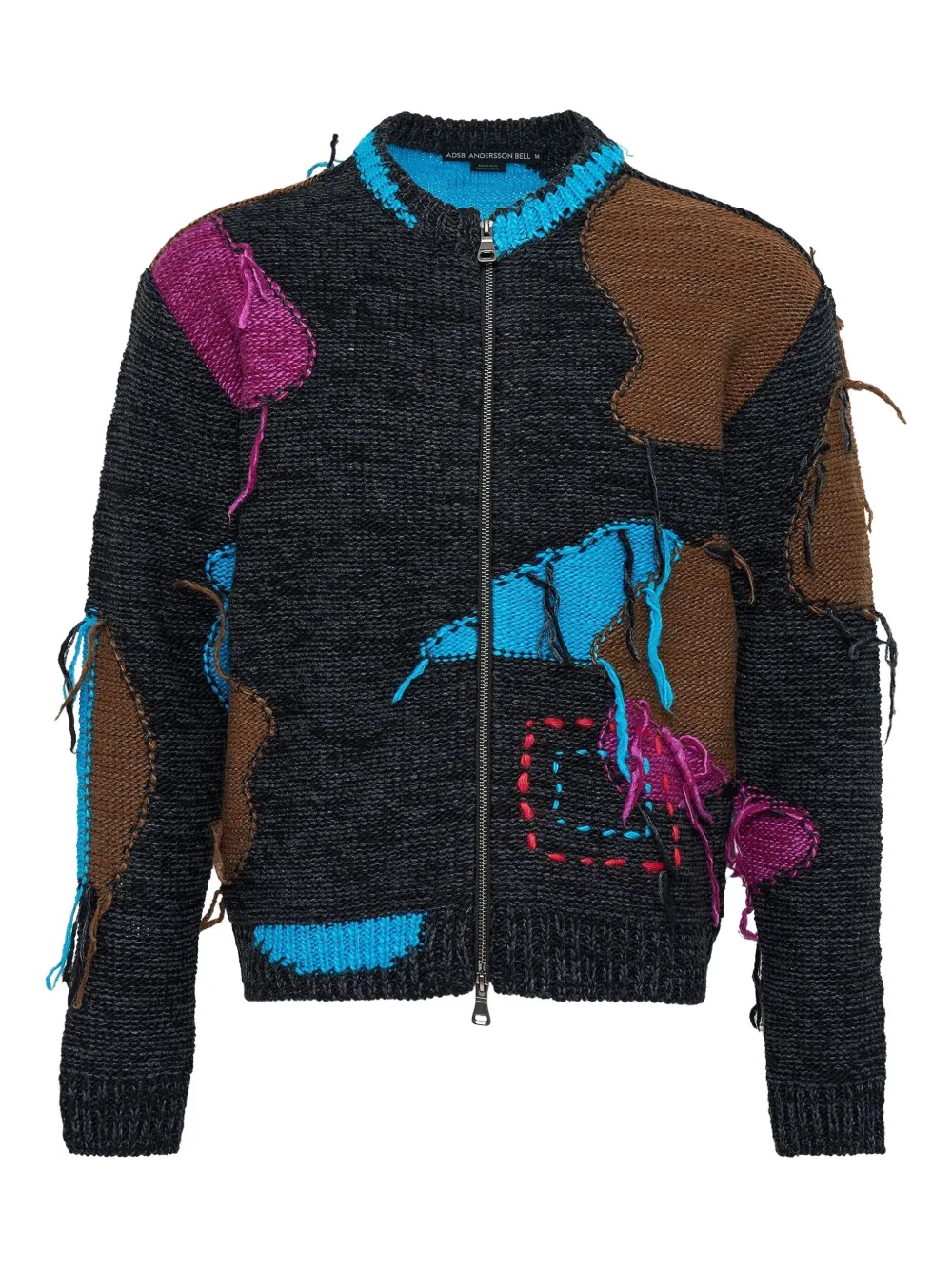 Andersson Bell Patchwork Frayed Zip-up Cardigan In Gray