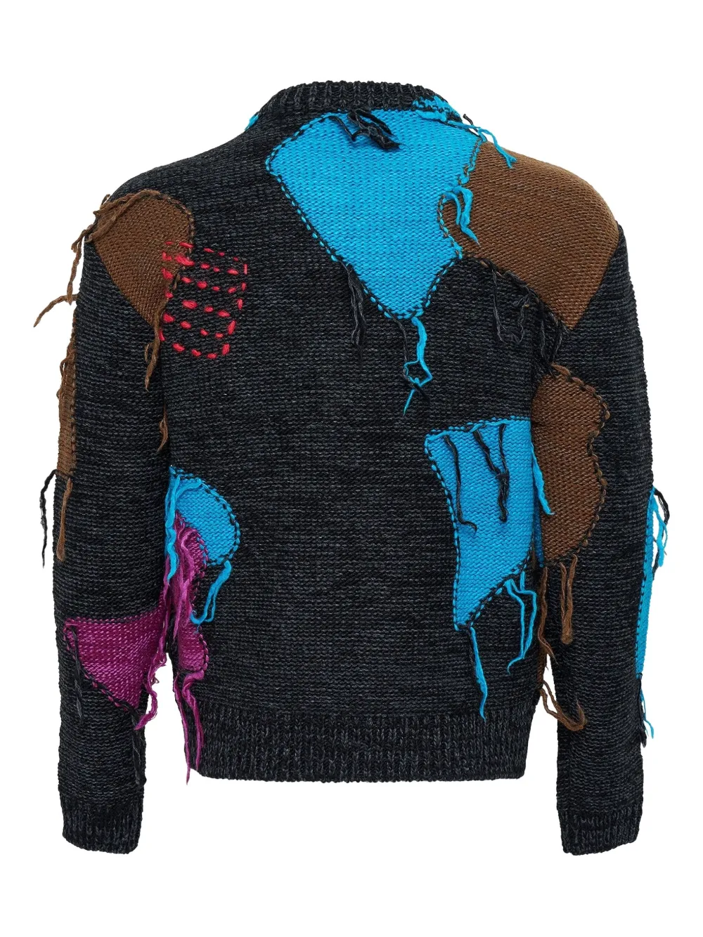 Andersson Bell Patchwork Frayed Zip-up Cardigan In Gray