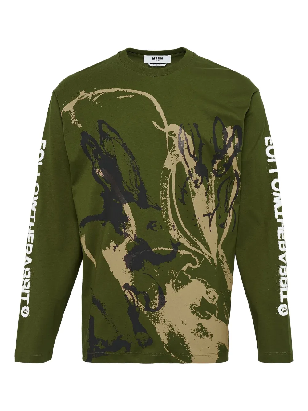 Msgm Graphic-print Long-sleeve Cotton T-shirt In Green