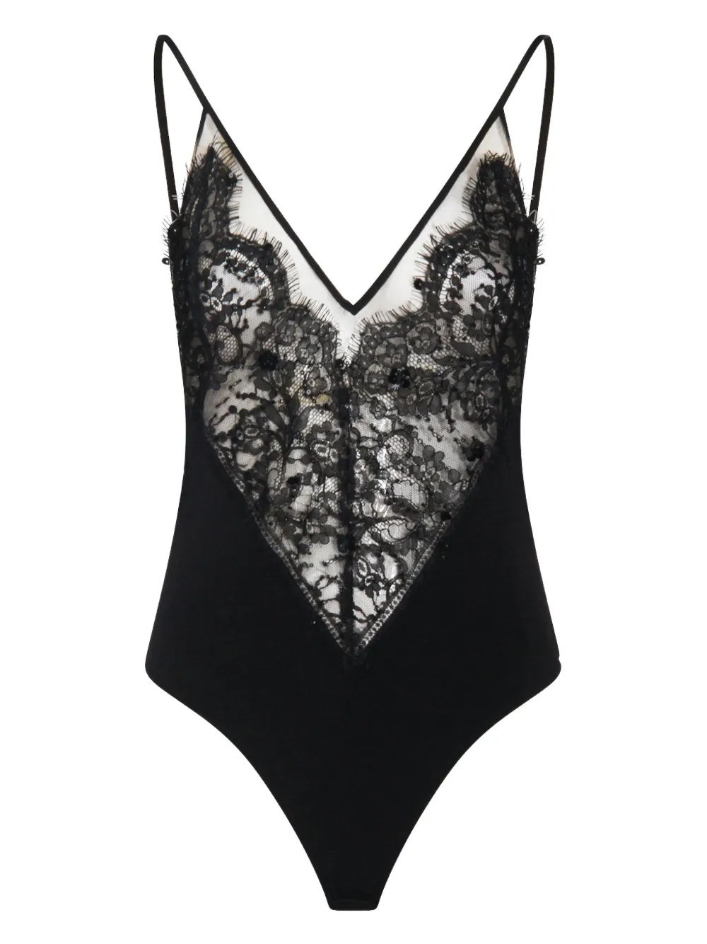 NISSA lace-detailing bodysuit – Black