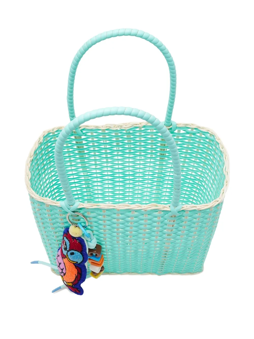 Bangkok Basket Woven Parrot-charm Tote Bag In Green