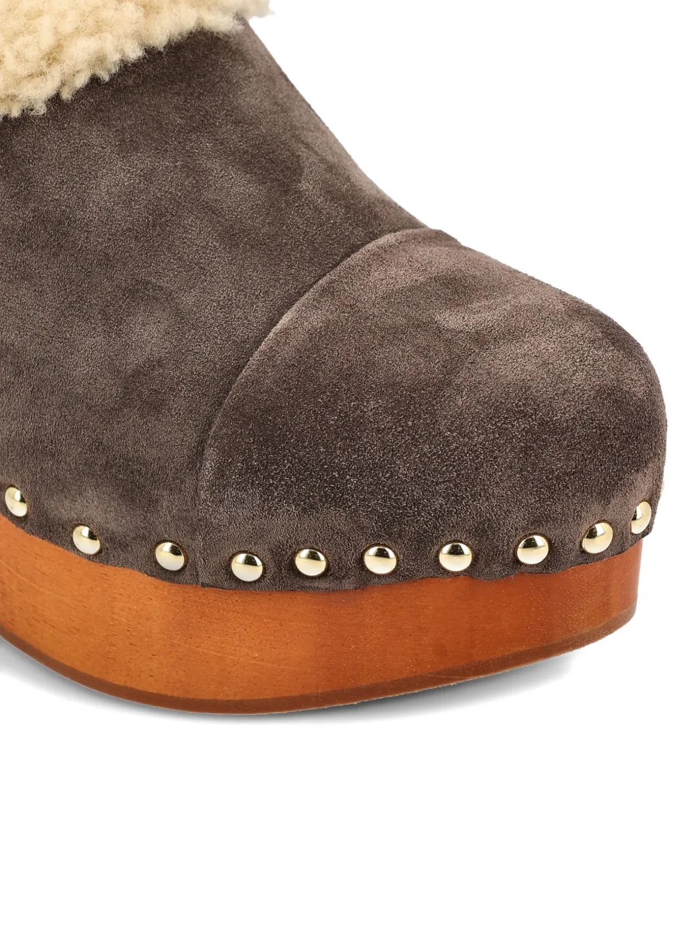 Chloé 80mm Shearling-trimmed Studded Clog In Brown