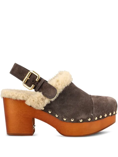 Chloé 80mm shearling-trimmed studded clogs