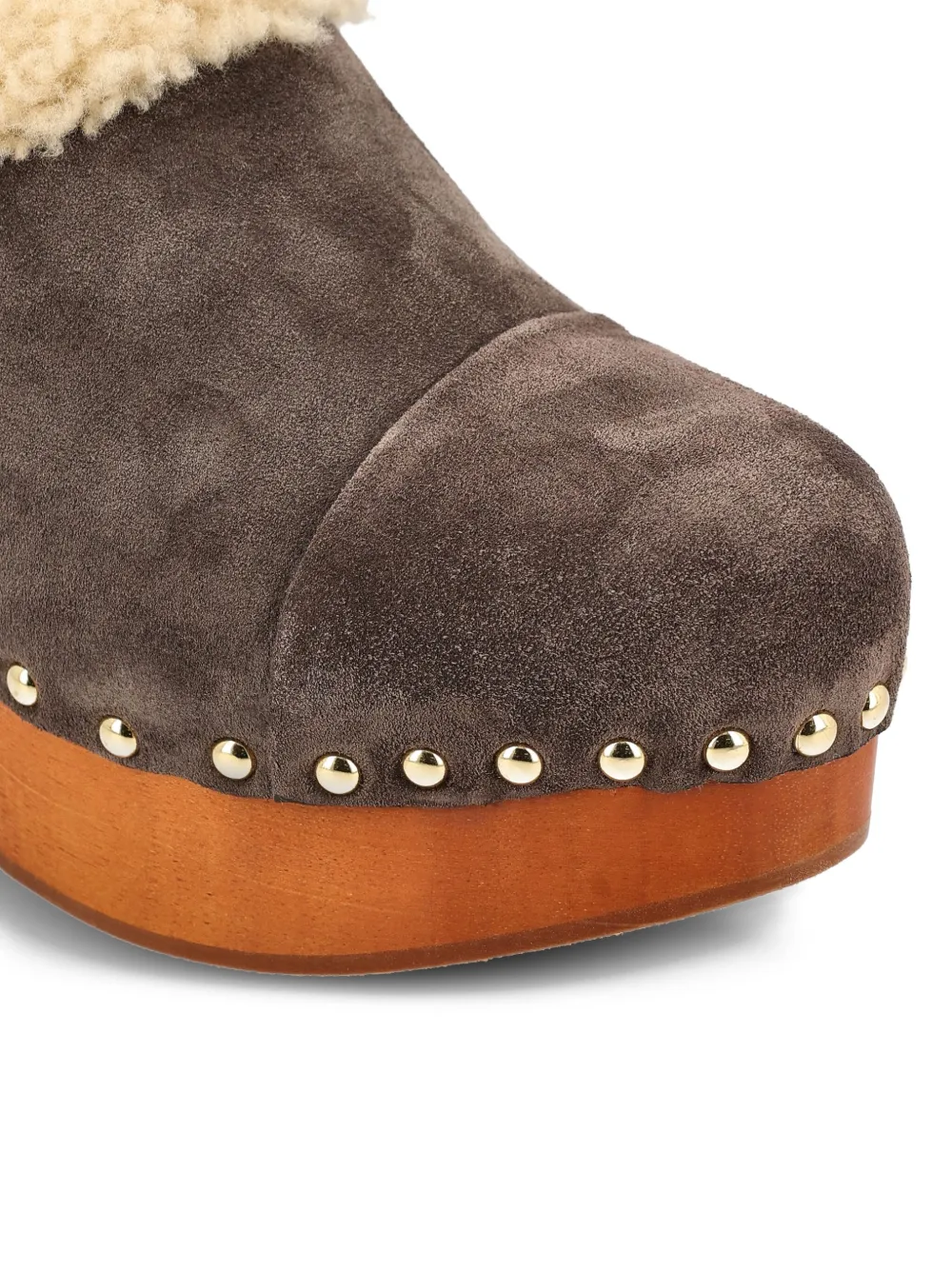 Chloé 80 mm klompen met lammy afwerking en studs Bruin