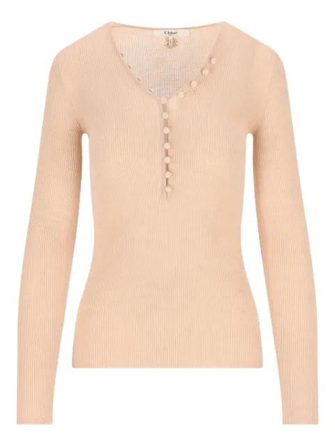 Chloé t-shirt côtelé à boutonnière et col tunisien