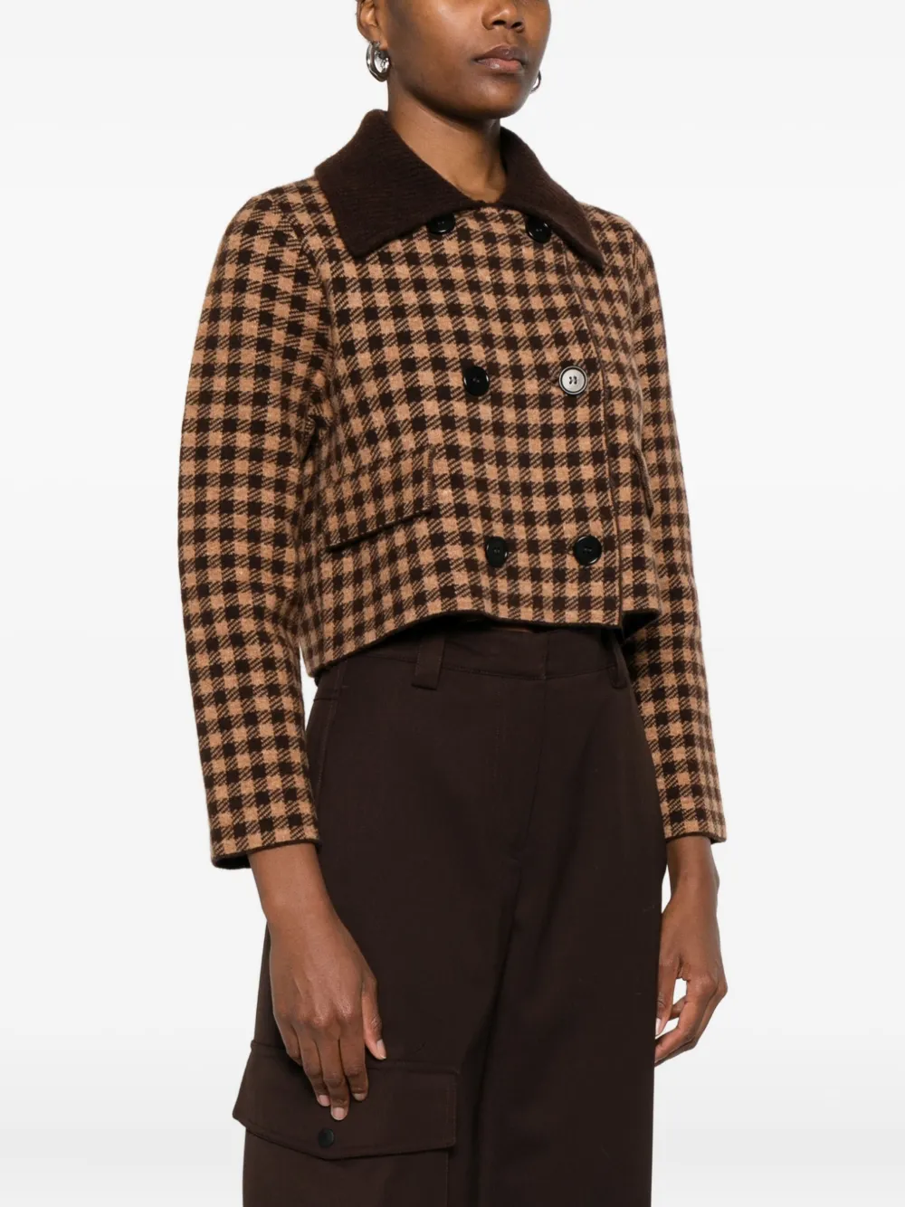 Lebor Gabala Double-breasted Checked Jacket In Brown