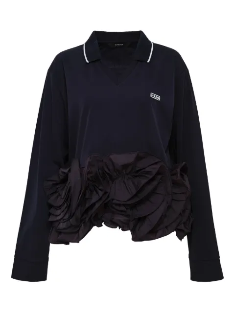 pushBUTTON V-neck ruffle-hem polo top