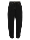 pushBUTTON illustration-appliqué tapered jeans - Black