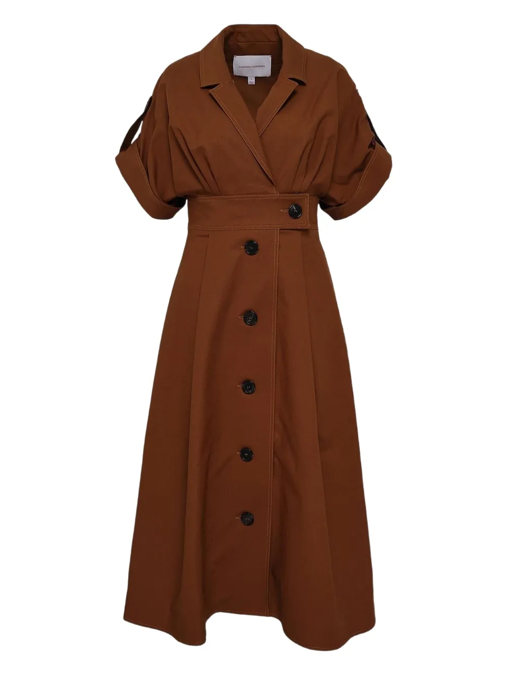 Carolina Herrera Wide-sleeve Button-up Shirt Dress In Brown
