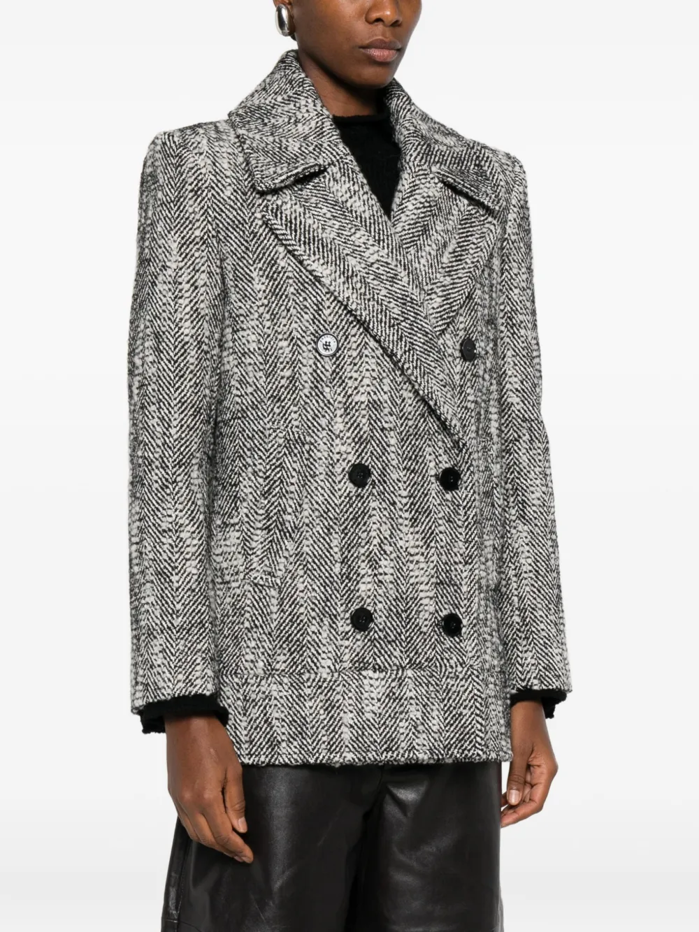 Patrizia Pepe Herringbone Double-breasted Coat In Gray