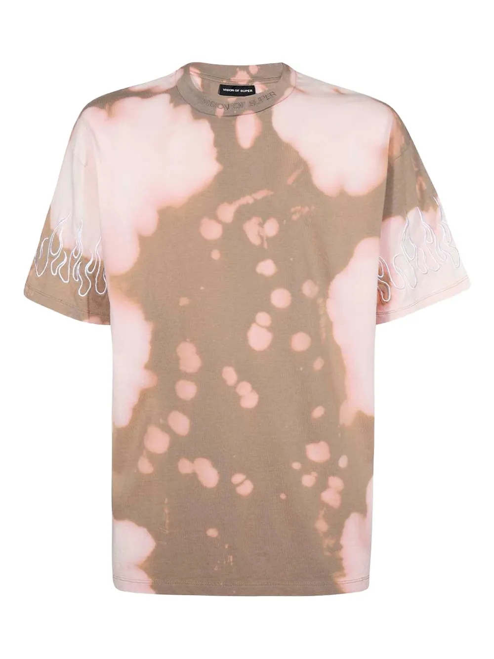 Vision Of Super flame-embroidered bleached T-shirt | Brown | Image 1