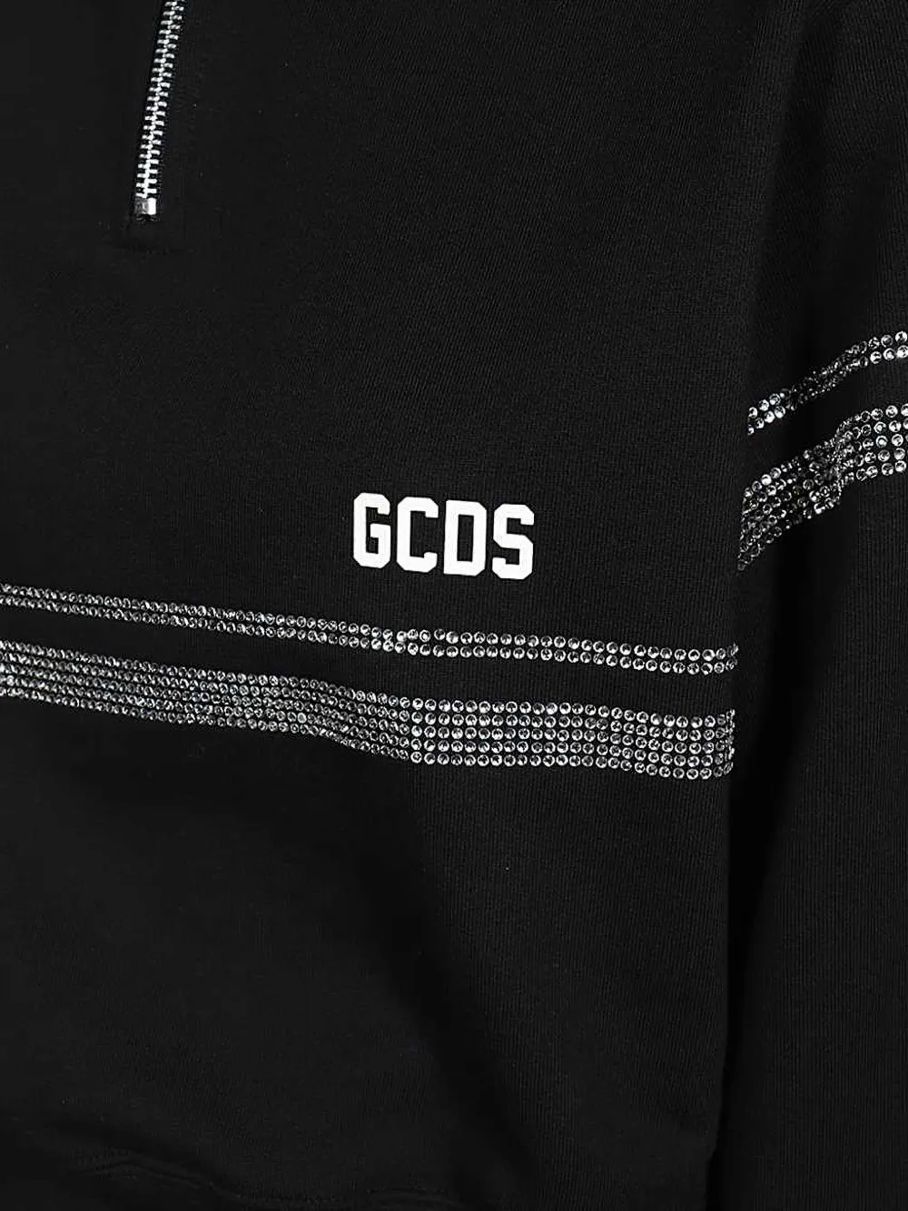 Gcds Rhinestone-embellished Zip-up Sweatshirt In Black