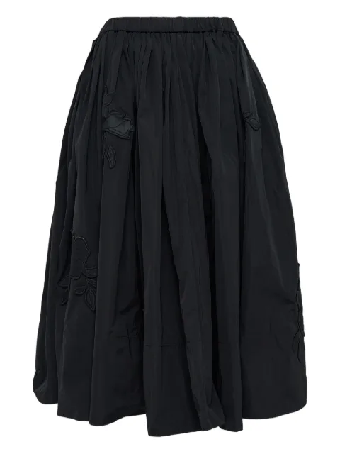 CAROLINE HU floral-embroidered pleated midi skirt