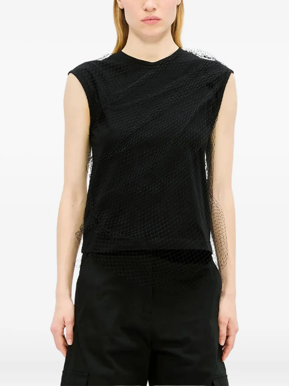 Msgm Mesh-overlay Tank Top In Black