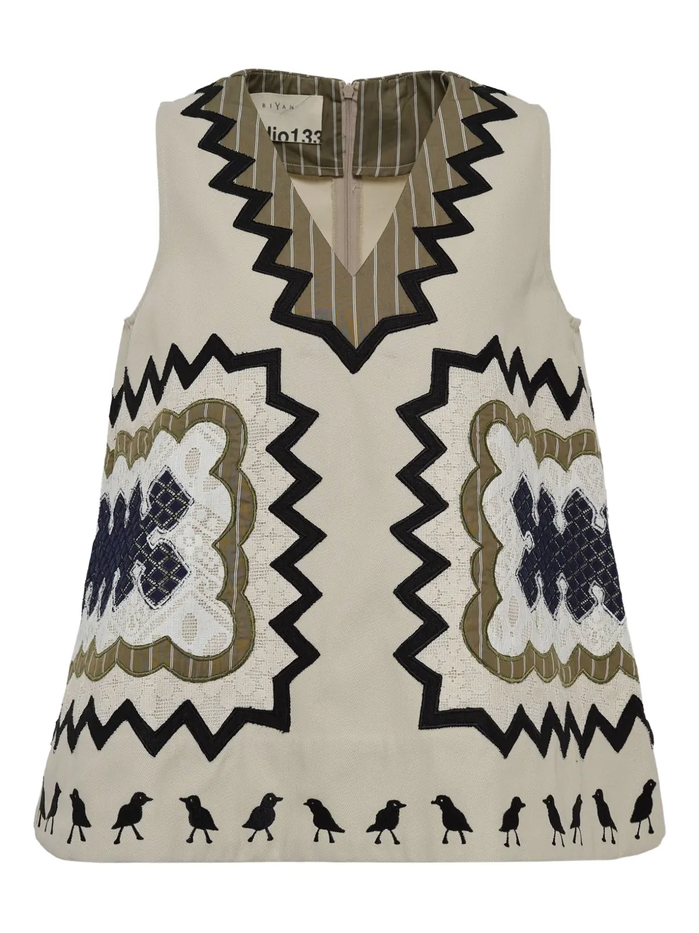 Biyan blouse brodée à col v | tons neutres | Image 1