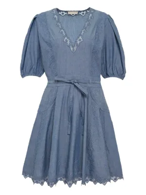 denim dress button front Baltic Born Womens Logan Up | featuring a structured collared Sherri Hill Fitted Satin Halter Corset Prom Dress Style 56149 Strapless Glitter Gown with Style:261739