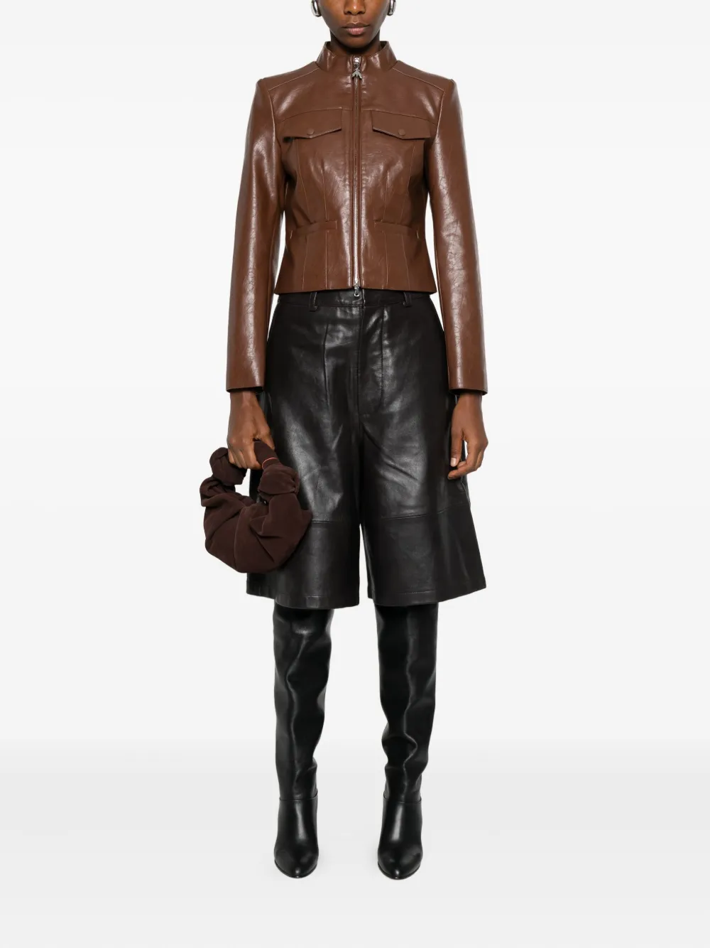 Patrizia Pepe Zip-front Flap-pocket Jacket In Brown