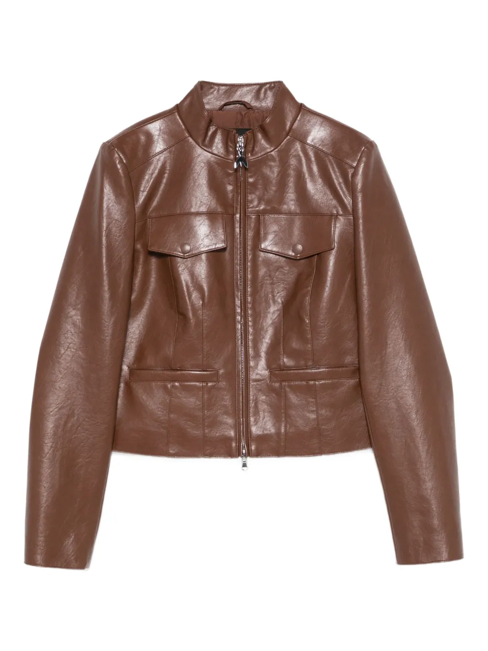 Patrizia Pepe Zip-front Flap-pocket Jacket In Brown
