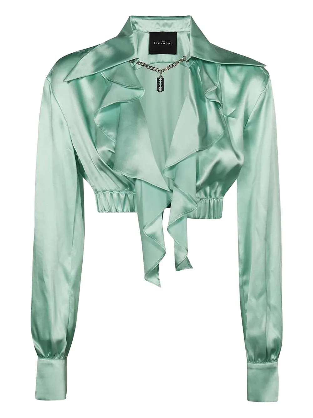John Richmond Ruffled Silk Cropped Shirt In Green