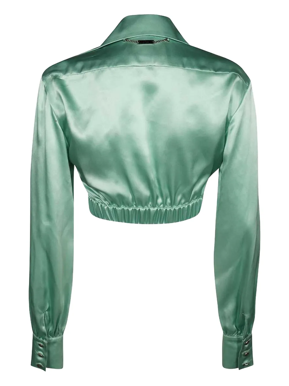 John Richmond Ruffled Silk Cropped Shirt In Green