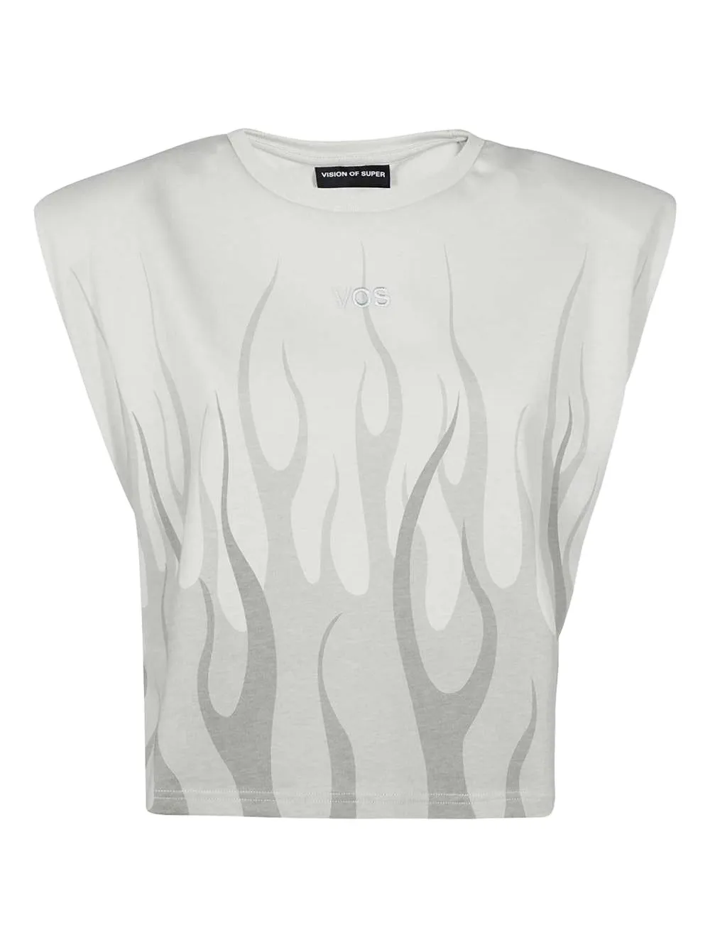 Vision Of Super flame-print padded-shoulder top | Grey | Image 1