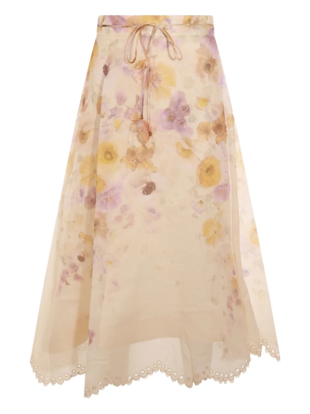 Zimmermann Womens Pansy Floral Memento Embroidered Linen And Silk Midi Skirt Xs In Neutral