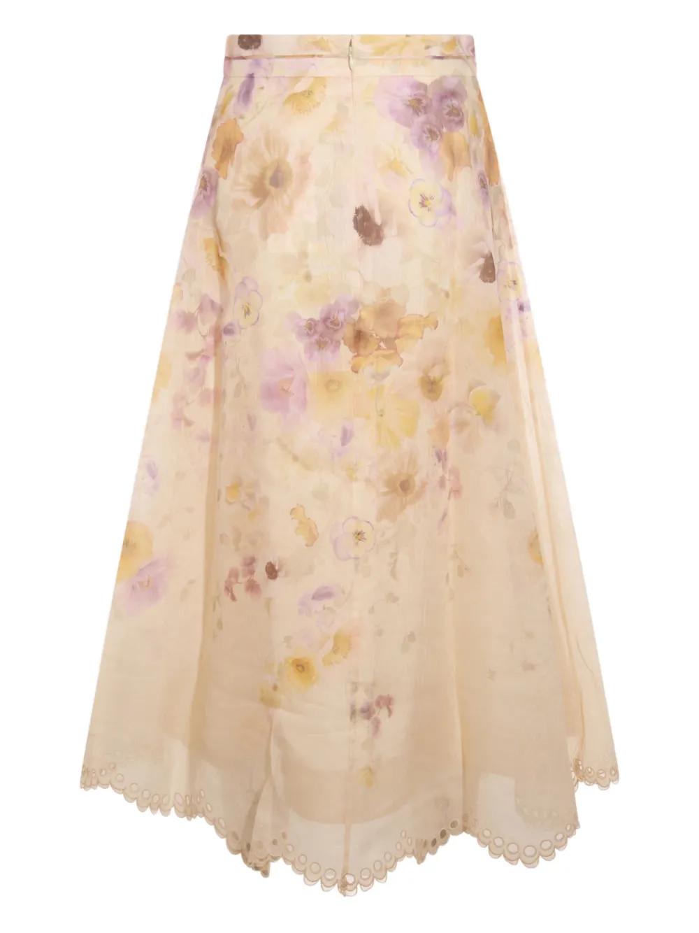 Zimmermann Womens Pansy Floral Memento Embroidered Linen And Silk Midi Skirt Xs In Neutral