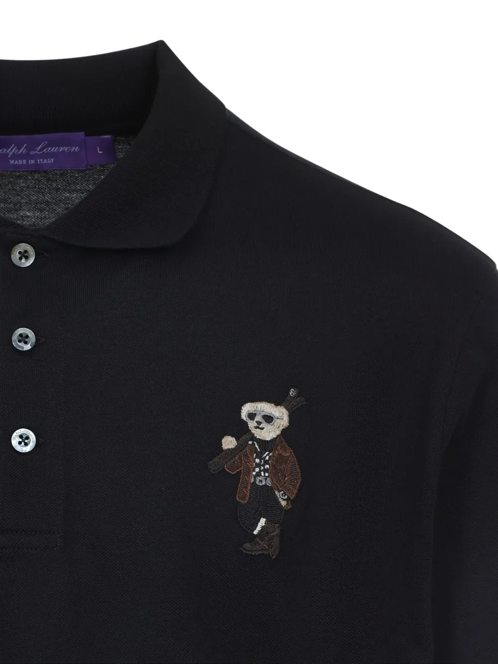 Ralph Lauren Long Sleeve Bear Cardigan With Ribbed Cuffs In Black