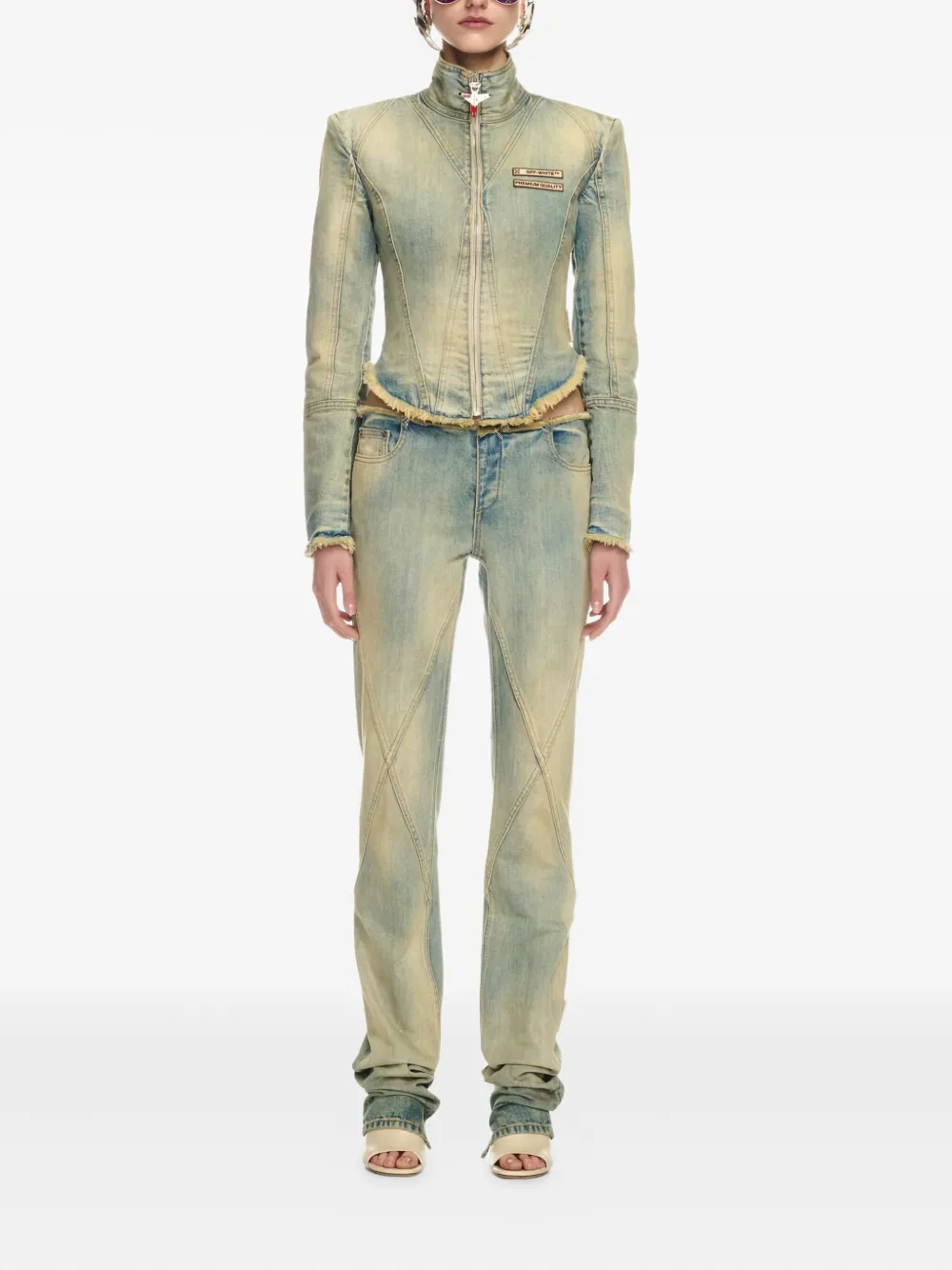 Off-White crossover seam frayed jeans - Blauw