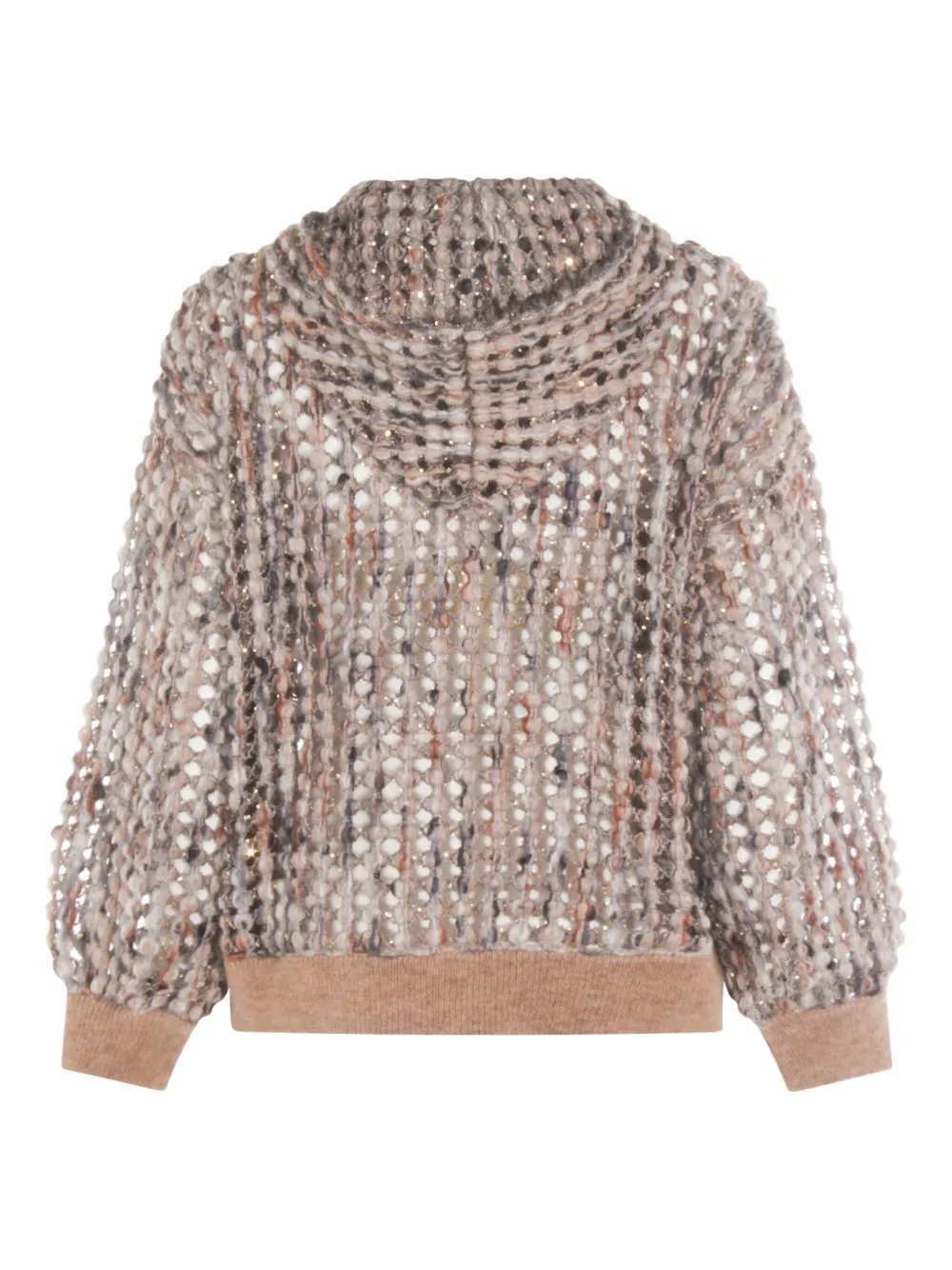 Brunello Cucinelli Open-knit Hoodie In Brown