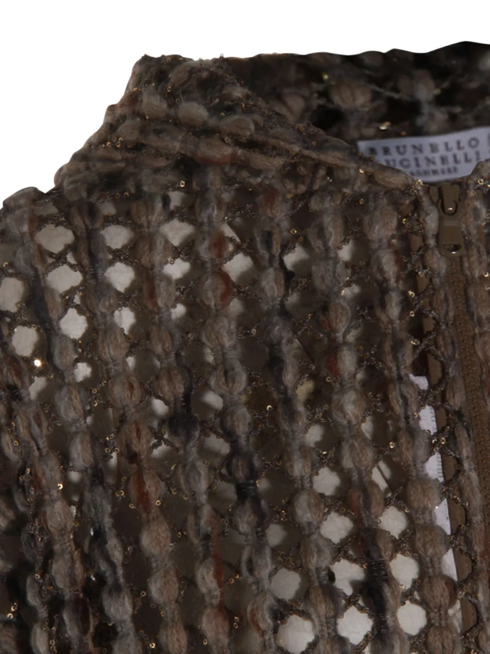 Brunello Cucinelli Open-knit Hoodie In Brown