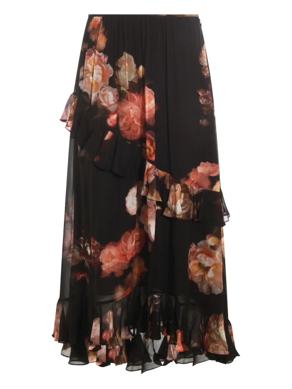 Zimmermann Black Floral Viscose Hypnotic Asymmetric Skirt In Black